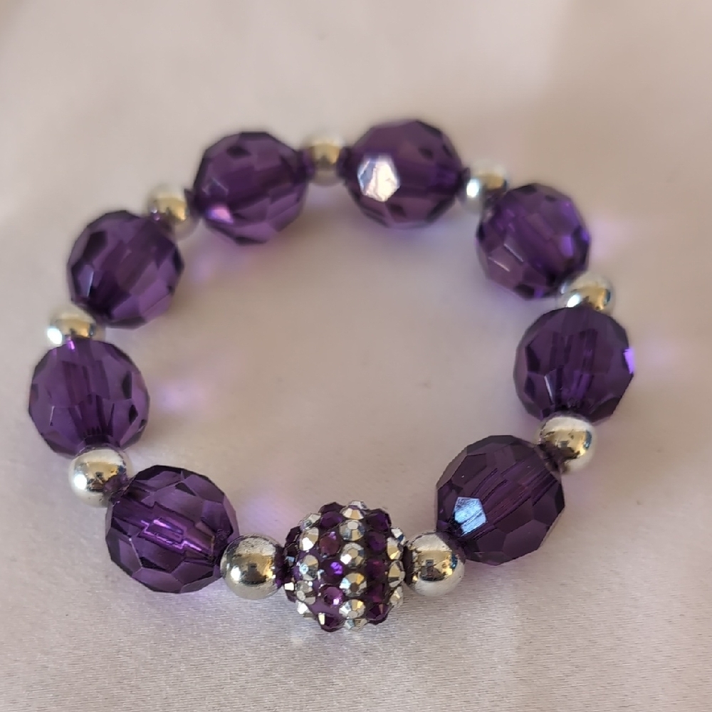 Purple And Silver Chunky Beaded Bracelet